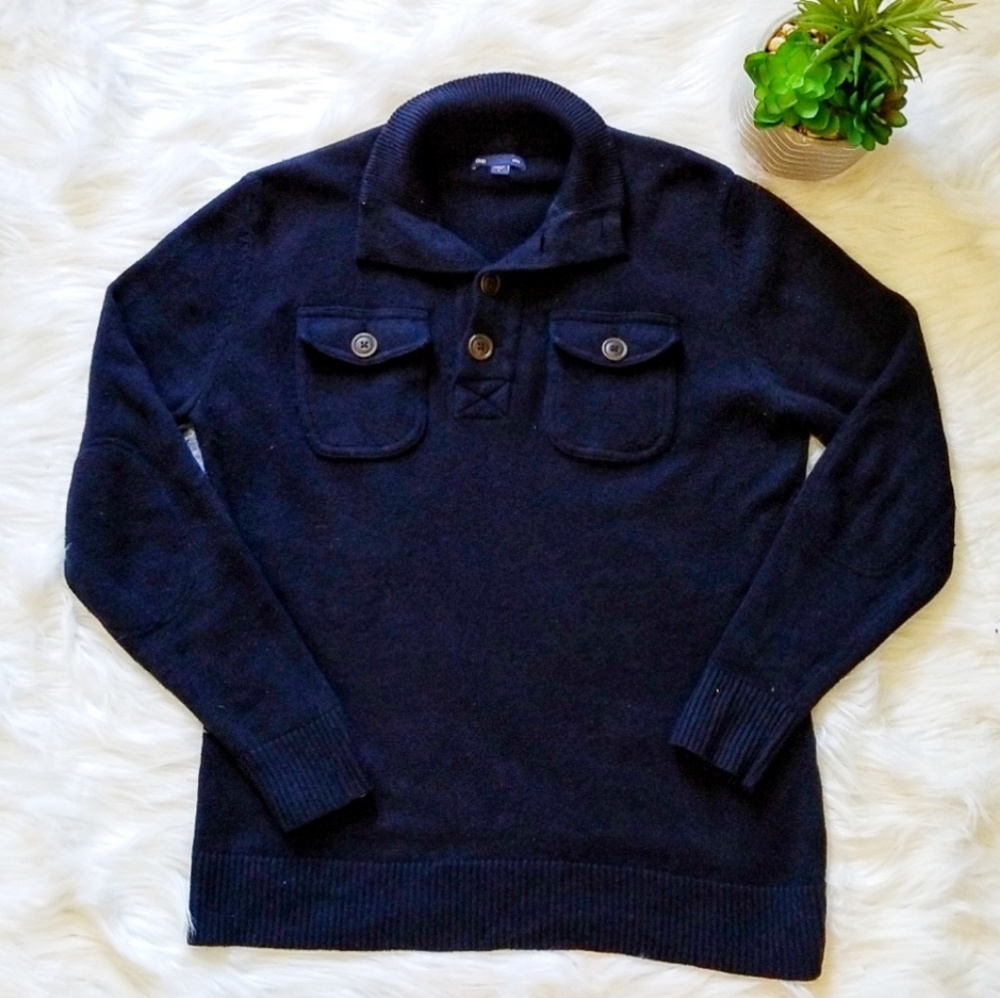 Gap Navy Blue Wool Button Down Collared Sweater - image 1